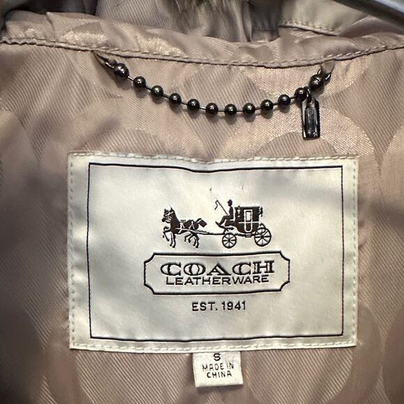 Women's Coach Beige Fur-Trimmed Puffer Jacket - Picture 3 of 11